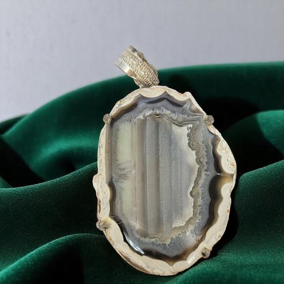 Sterling Silver Agate Pendant Necklace – Handmade Geode Slice Jewelry - Picture 1 of 10